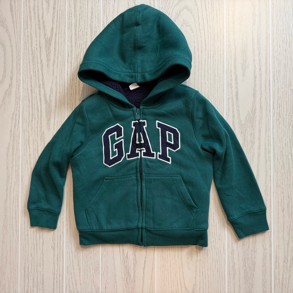 Baby Gap Boys Size 4 Years Green‎ Sherpa Lined Zip Hoodie EUC